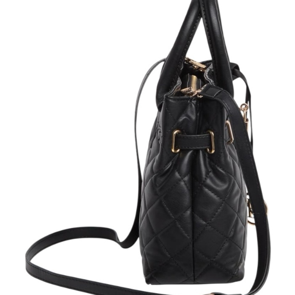 Badgley Mischka Black Diamond Quilted Satchel Gold Hardware Detail Crossbody - Picture 9 of 11